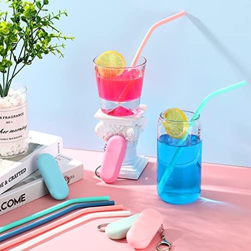 Zubebe 24 Set Silicone Straws with Case Foldable for Travel 4 Colors