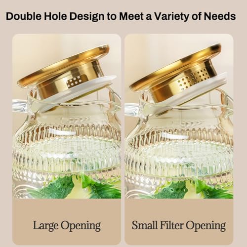 Buaic 2 PACK Glass Pitcher with Lid, 68 oz Vintage Water Carafe for