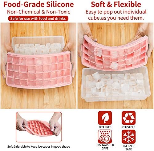 Silicone Ice Cube Tray with Leak-Proof Lid & Storage Bin for Freezer