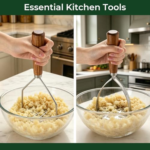 Stainless Steel Potato Masher Set, 2Pc Perforated Food Smasher