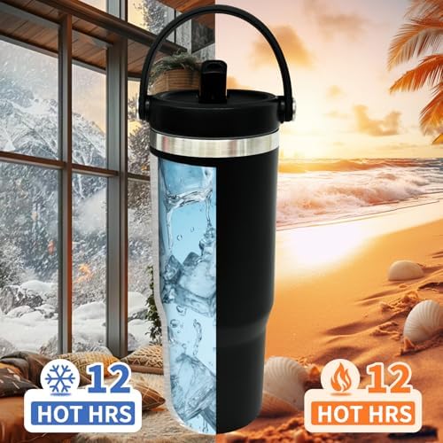 30 oz Tumbler with Handle, Water Bottle with Flip Straw, Black 1 pack