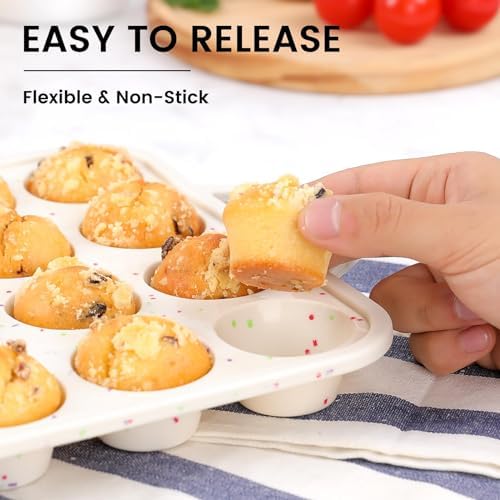 Vinino Mini Muffin Pan with Metal Reinforced Frame-1Pack, Silicone