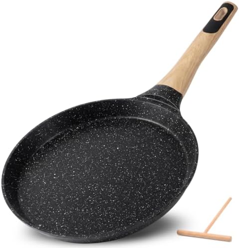 NutriChef 9.45” Non-Stick Crepe Pan with Wooden Spreader, Durable