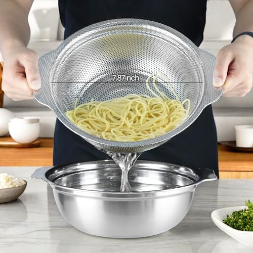 Stainless Steel Colander for Kitchen, 2.5QT Rice Washer Strainer with