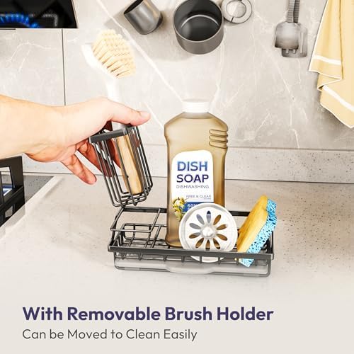 SWTYMIKI Sink Caddy Sponge Holder, Stainless Steel, Black