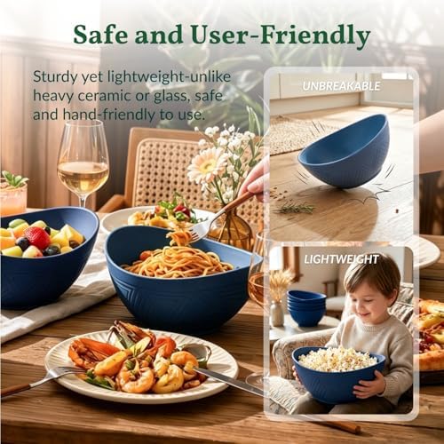 Homienly Wheat Straw Bowl Set of 6-60 OZ Large Salad Bowls,Microwave