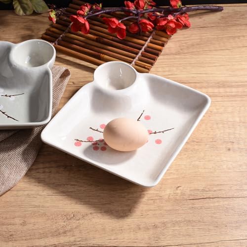 Porcelain Sushi Plate with Vinegar Dish Set of 2, 7'' Dumpling Plates