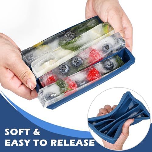 Webake Water Bottle Ice Cube Tray with Silicone Lids, 2 Pcs Long Ice