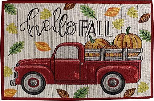 Set of 8, Red Antique Truck and Pumpkin Quote Hello Fall Design