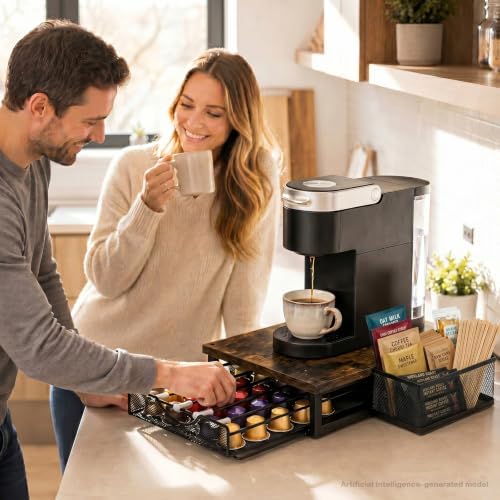 Coffee Pod Holder for Counter,Coffee Station Organizer with Sliding Basket