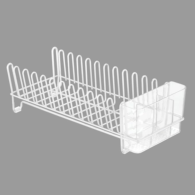 mDesign Kitchen Sink Dish Drainer – Small Metal and Plastic Dish Rack - Image 5