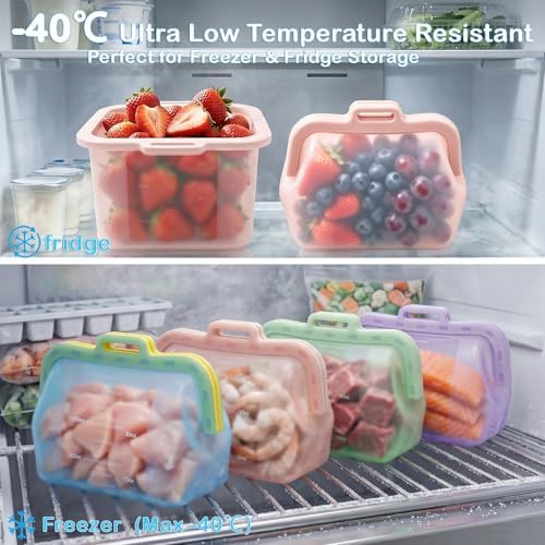 Reusable Silicone Food Storage Bags(2 Pack), Magnetic Seal