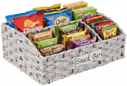 Snack Organizer for Countertop, 3-Compartment Snack Bar Station