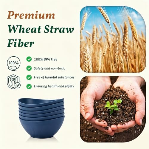 Homienly Wheat Straw Bowl Set of 6-60 OZ Large Salad Bowls,Microwave
