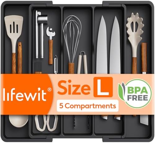 Lifewit Utensil Organizer, Adjustable Kitchen Drawer Organizer