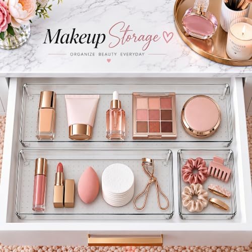 10 Pack Large Clear Drawer Organizer Trays, 3 Sizes, Non-Slip