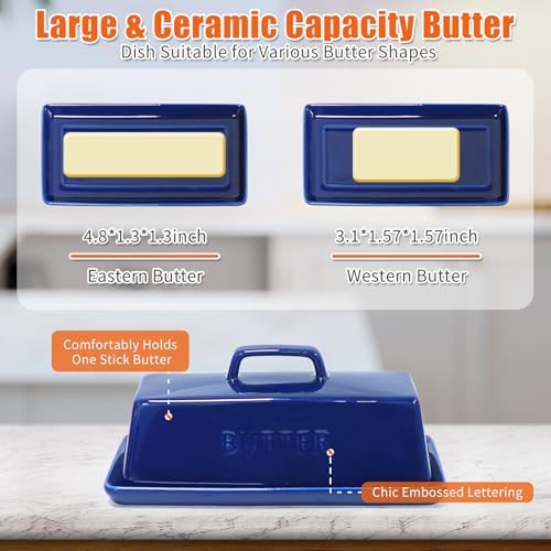 GUTE Butter Dish with Lid Ceramic Countertop Storage Navy Blue