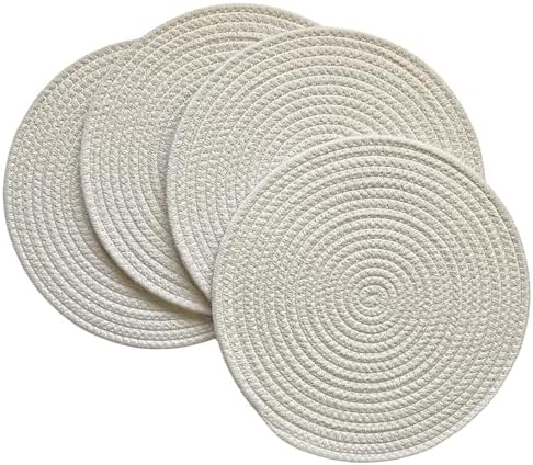 WAZAIGUR Round Placemats Set of 4 Thick Cotton Rope, 13inch, Cream
