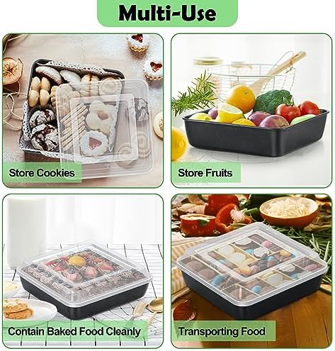 TeamFar 9x9 Inch Square Cake Pan with Lid, Non-Stick Square Baking Pan