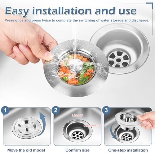 3 in 1 Kitchen Sink Stopper and Strainer, Stainless Steel