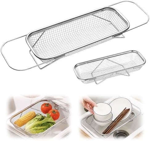 Over The Sink Colander,Stainless Steel Sink Mesh Colander Basket With