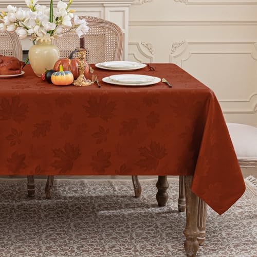Softalker Fall Jacquard Rectangle Tablecloth, 60 x 120 Inch Rust