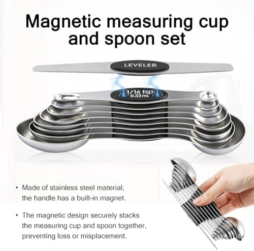17 Pieces Stainless Steel Measuring Cups & Magnetic Measuring Spoons
