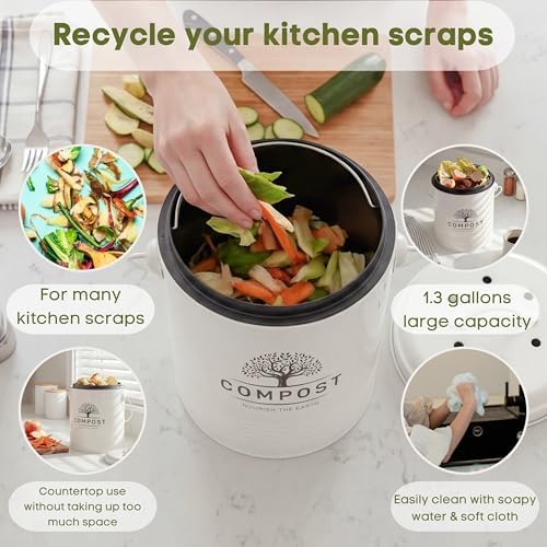 Perfnique Kitchen Compost Bin, 1.3 Gal, with Lid