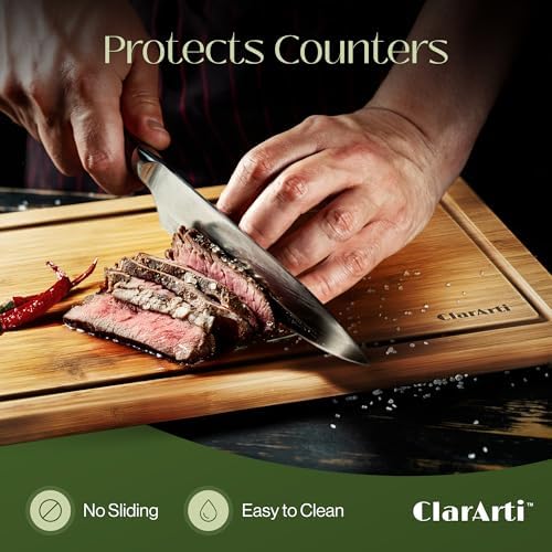 Bamboo Cutting Boards for Kitchen – Set of 3 Non-Slip Wood Cutting