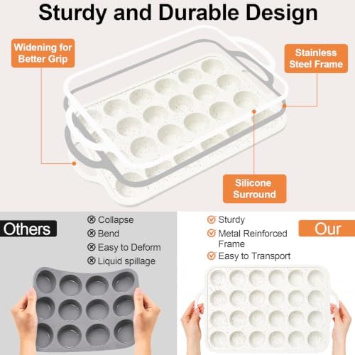4 Pack Silicone Mini Muffin Pans for Baking with Metal Reinforced