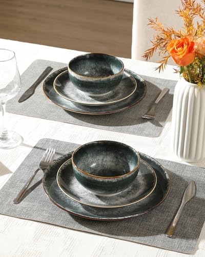Sweejar 24 Piece Dinnerware Sets for 8,Porcelain Plates and Bowls Set for Kitchen,Housewaring Gift,Chip and Scratch Resistant, Easy Cleaning Dishes Set, Stack Compactly Dishware,Dark Green