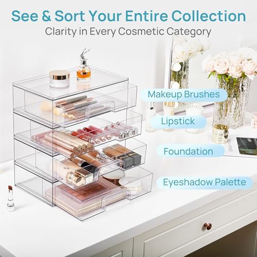 Vtopmart Clear Stackable Storage Drawers, 2 Pack Wide Plastic
