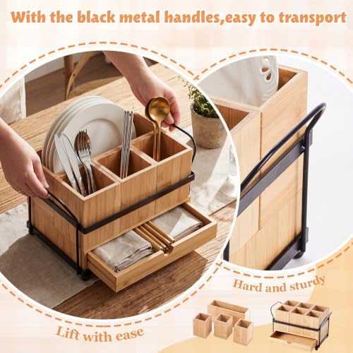 Qunclay Bamboo Silverware Caddy, 4 Compartments