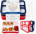 kinsho Bento Lunch Box Containers for Kids, Set of 2 (Red & Navy Blue)