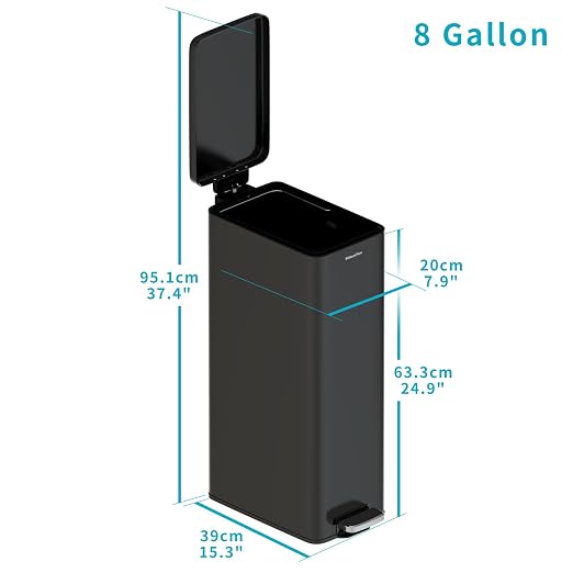 Soft-Close Trash Can with lid，8 Gallon/30L Anti-Fingerprint Stainless Steel - Image 7