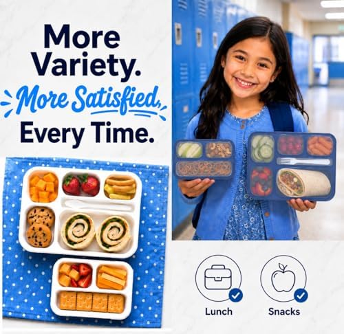 Bento Lunch Box and Snack Container Set, 4 Pack, Blue
