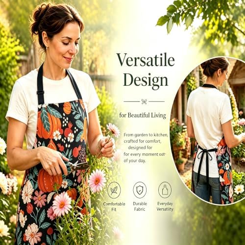 Seasonal Fall Adjustable Kitchen Apron with Pockets for Cooking Baking