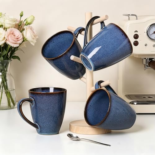 MONITO 17 OZ Coffee Mugs Set of 6, Large Ceramic Blue Coffee Mugs Set