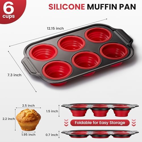 Silicone Muffin Pans for Baking with Metal Frame - 6 Cups Cupcake Pans