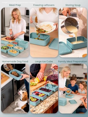 8 Pcs 2 Cup Silicone Freezer Trays With Lid, 16 oz, Slate Gray