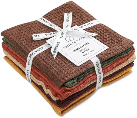 Vintage Vista 100% Cotton Waffle Dish Cloths (Pack of 6) - Dish Rags