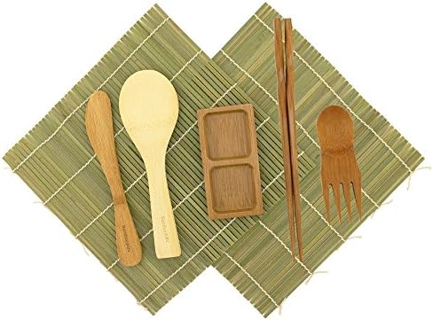 BambooMN Sushi Making Kit - 2x Green Sushi Rolling Mat, 1x Rice