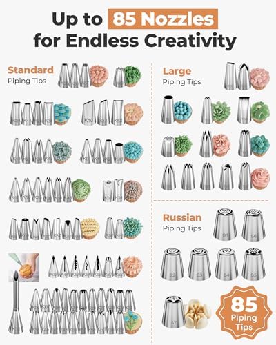 Kootek 140 Piping Bags and Tips Set Frosting Piping Kit for Beginner &