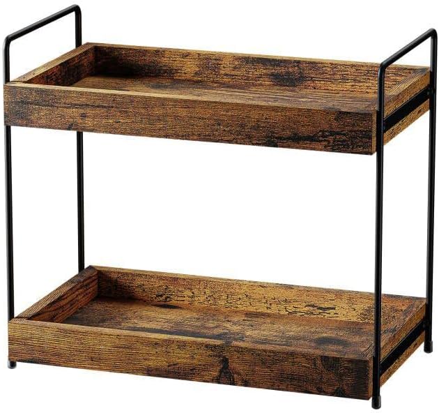 2-Tier Bathroom Counter Organizer, Wood Kitchen Countertop Spice Rack, Vanity by SANRETAHO
