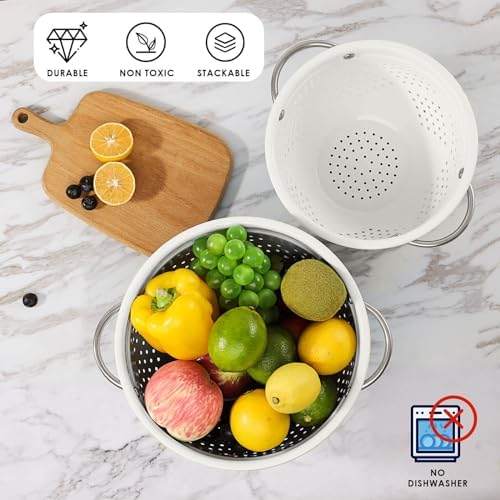 Rorence Stainless Steel Colander Set for Kitchen,1.5,3 & 5 Qt,White
