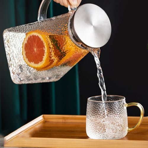 Glass Water Pitcher with Lid 1.8l Large Capacity for Kitchen