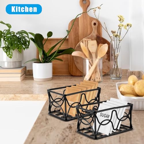 DLUGOPIS 2 Pieces Black Metal Sugar Packet Holder Tea Bag Organizer