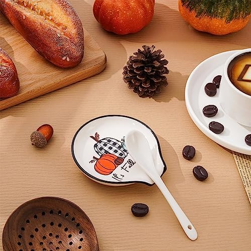 Whaline Fall Spoon Rest Plaid Pumpkin Ceramic Spoon Holder MIni