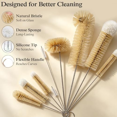 9 Pieces Bottle Brush Set - Long Water Bottle and Straw Brush Cleaning