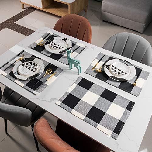 Buffalo Plaid Placemats, 12"x18", Pack of 4, Black and White